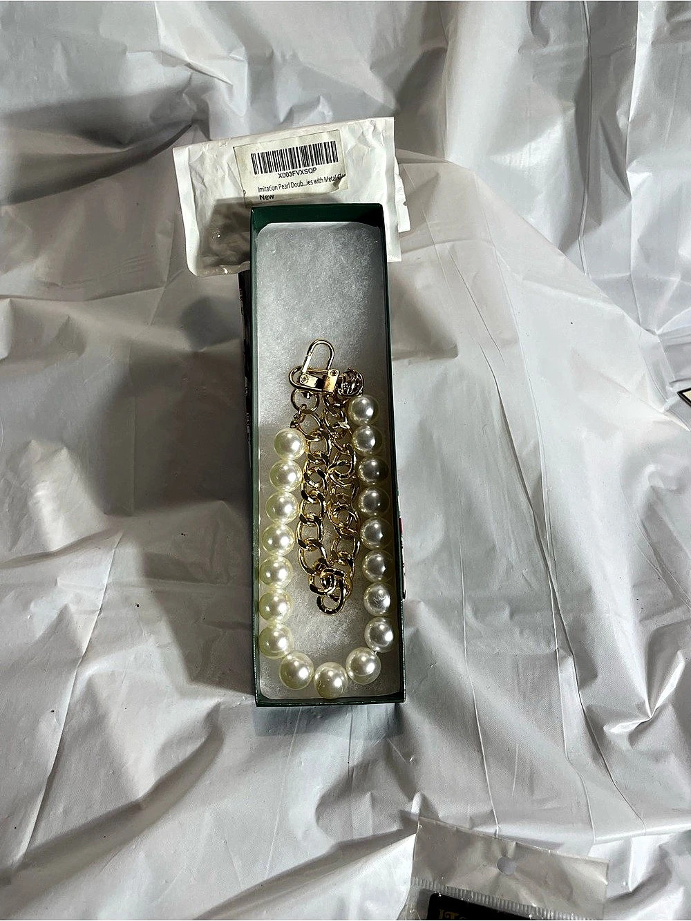 Pearl Beaded Chain Bracelet Gold & White NWT